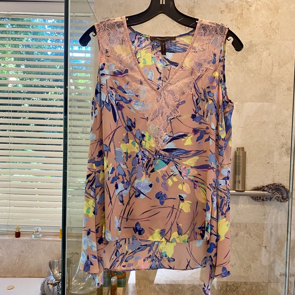BCBGMAXAZARIA Lenore Lace Insert Floral Tank Xs